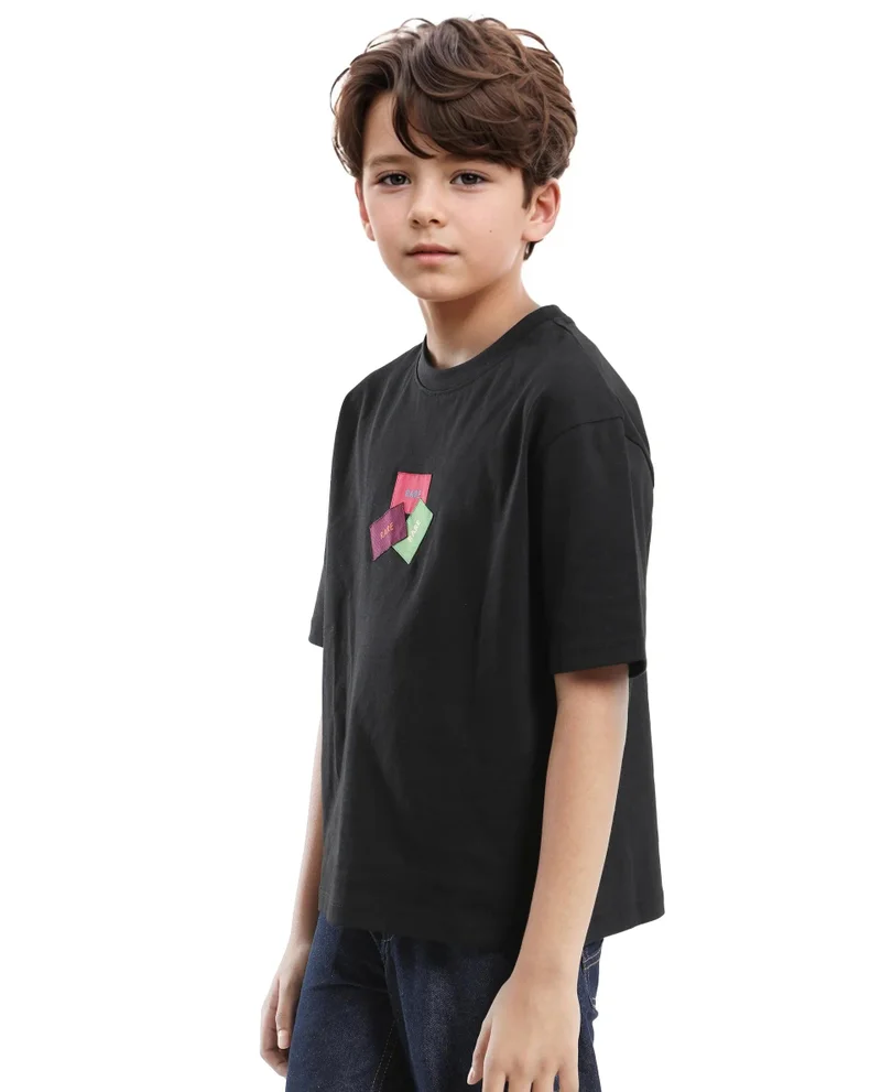 Rare Ones Rare Ones Kids Labez-T Black Cotton Solid Slip-On Oversized Fit T-Shirt