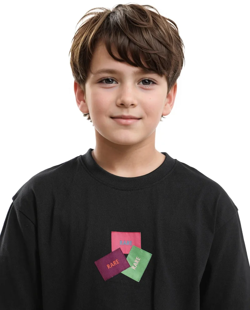 Rare Ones Rare Ones Kids Labez-T Black Cotton Solid Slip-On Oversized Fit T-Shirt
