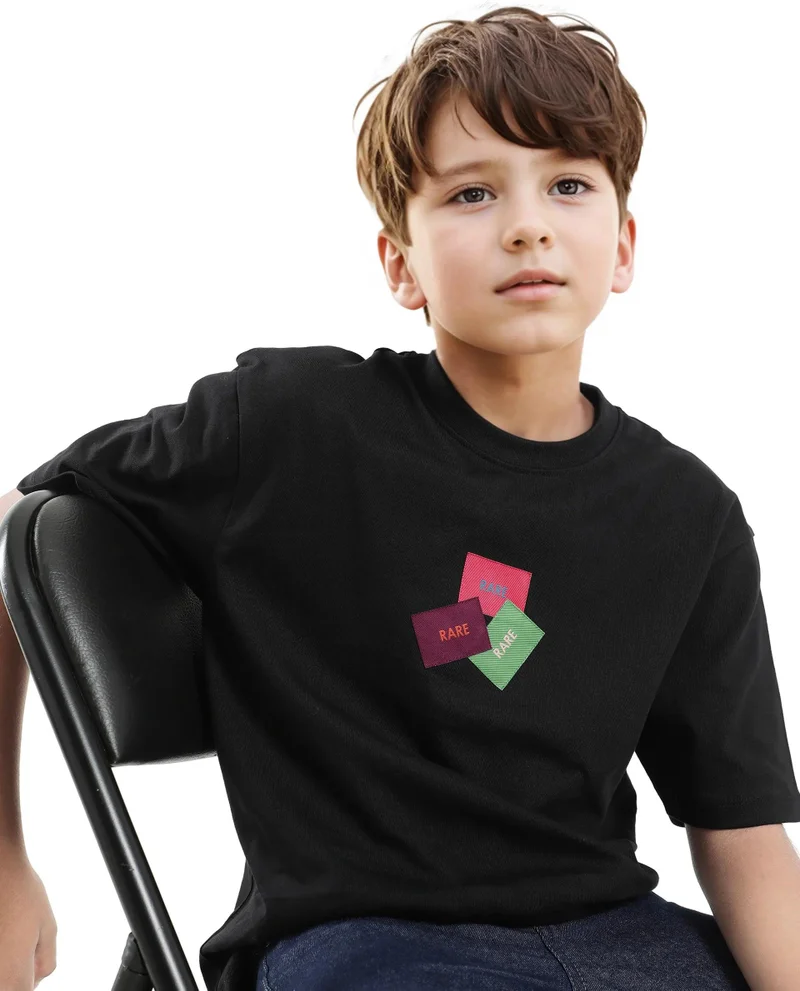 Rare Ones Rare Ones Kids Labez-T Black Cotton Solid Slip-On Oversized Fit T-Shirt