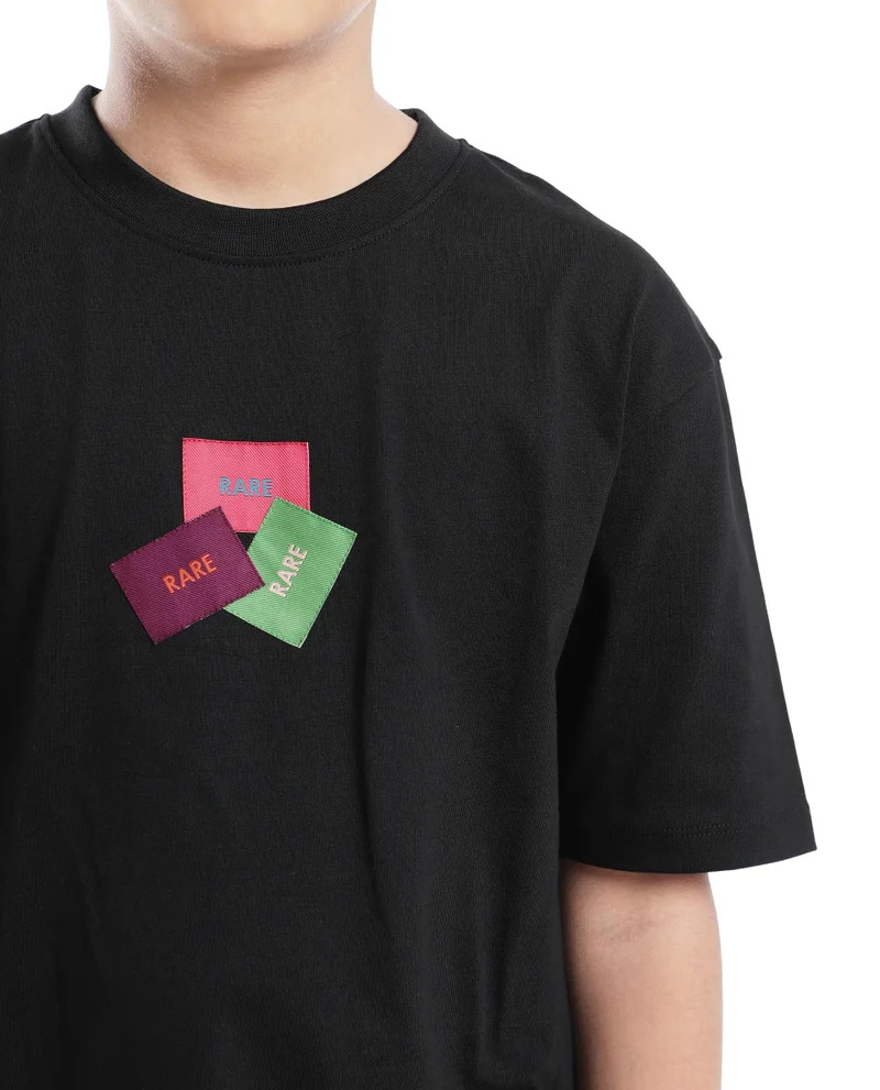 Rare Ones Rare Ones Kids Labez-T Black Cotton Solid Slip-On Oversized Fit T-Shirt