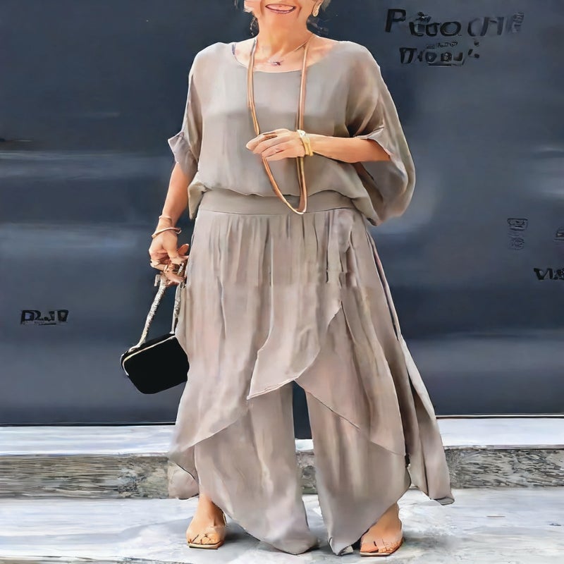 Loose Comfortable Top Split Leg Wide Leg Pants Chiffon Casual Set - Image 3