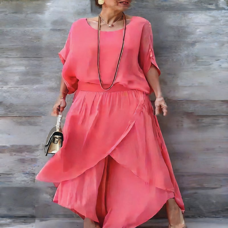 Loose Comfortable Top Split Leg Wide Leg Pants Chiffon Casual Set - Image 5