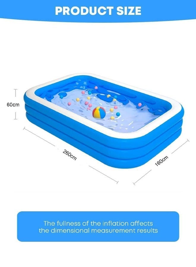 Rectangular Inflatable Pool (Home Edition) 260*171*60cm Heavy-duty inflatable leisure pool/ball pit, suitable for outdoor use in gardens, backyards, and summer water parties for children and adults. An essential for indoor and outdoor summer splashing fun, complete with electric air pump. - Image 4
