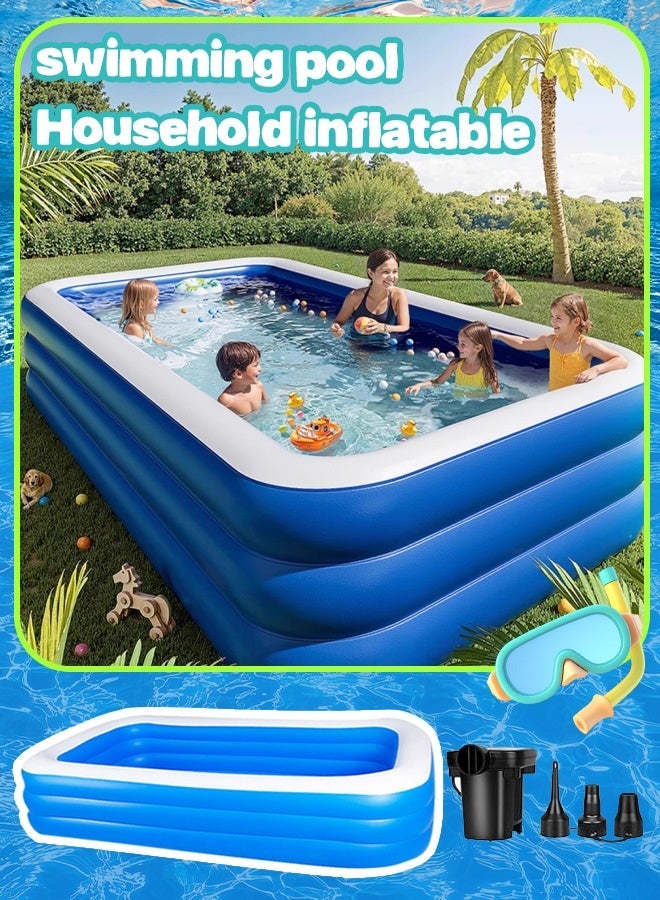 Rectangular Inflatable Pool (Home Edition) 260*171*60cm Heavy-duty inflatable leisure pool/ball pit, suitable for outdoor use in gardens, backyards, and summer water parties for children and adults. An essential for indoor and outdoor summer splashing fun, complete with electric air pump. - Image 1