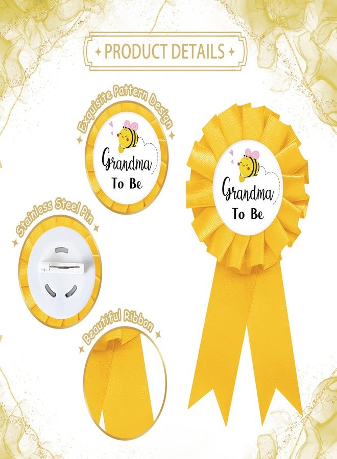 SUPERLUBY Grandma To Bee Tinplate Badge Pin, Bee Grandma to Be Pin for Women, Bee Gender Reveal Brooch Button, Yellow Rosette New Grandma Award Ribbon for Baby Shower/Newborn Baby Party Celebration - Image 2