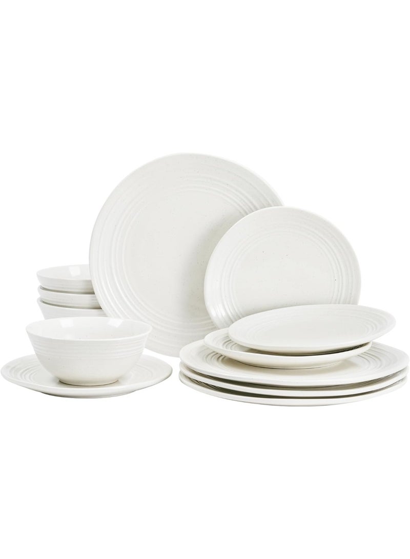 Famiware Twilight 12 Piece Handmade Reactive Glaze Dinnerware Set, Set for 4, Speckled Design, Scratch Resistant, Microwave & Dishwasher Safe, White  - Image 1
