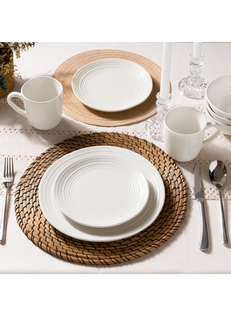 Famiware Twilight 12 Piece Handmade Reactive Glaze Dinnerware Set, Set for 4, Speckled Design, Scratch Resistant, Microwave & Dishwasher Safe, White  - Image 3