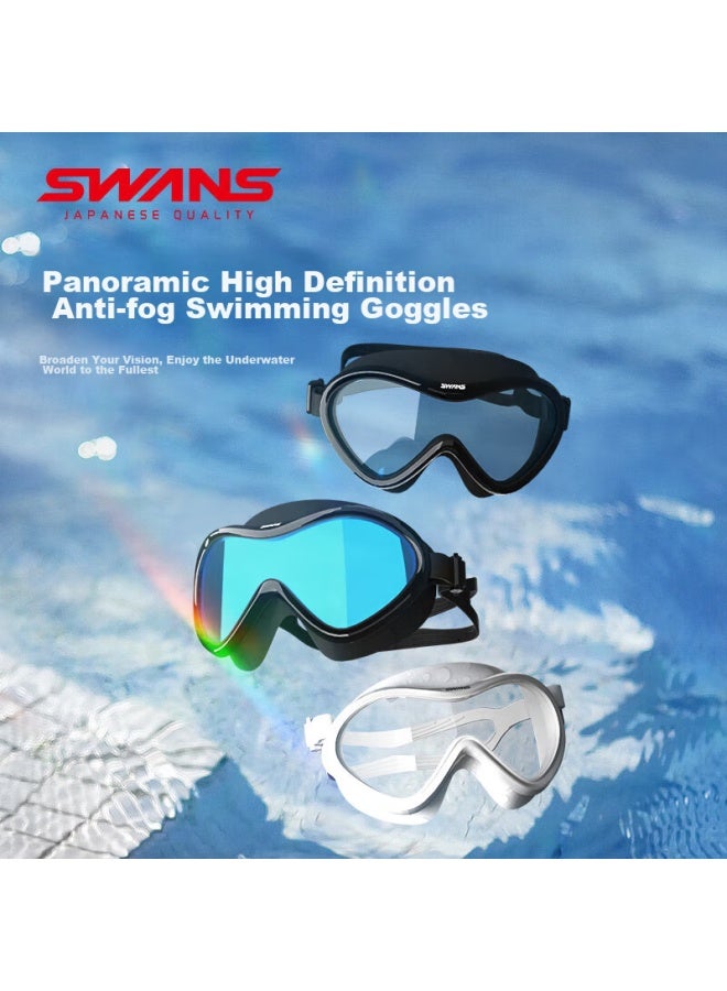 Swans Adult Swimming Goggles, Coated, For Men And Women, High-Definition, Anti-Fog, Waterproof, Large Frame, Professional Diving Swimming Glasses, Equipment, Ice White - Image 1