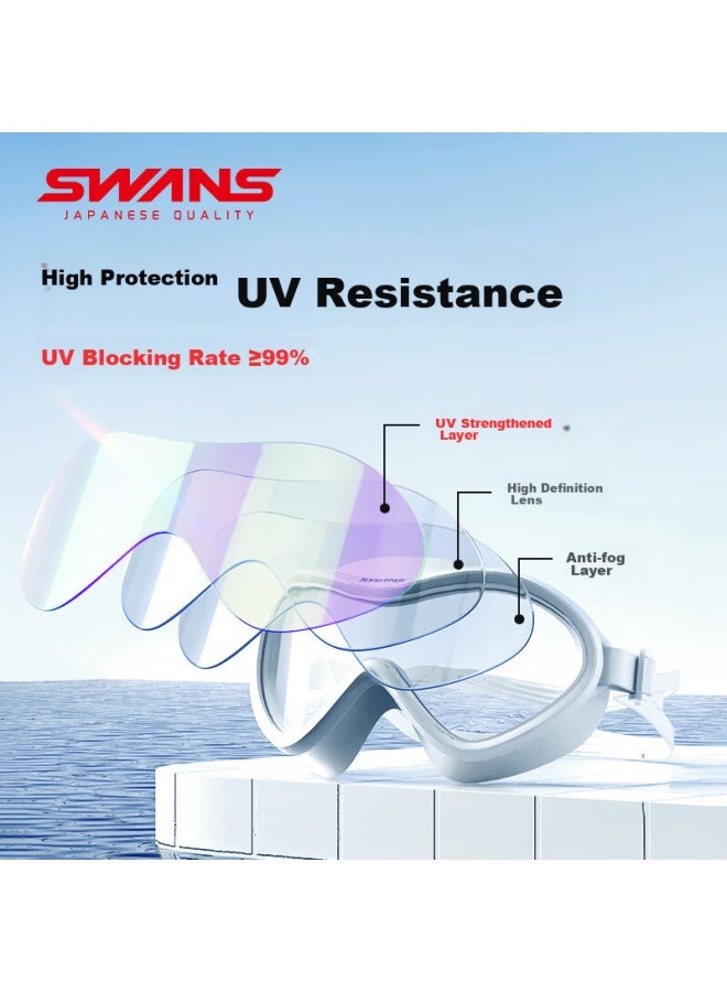 Swans Adult Swimming Goggles, Coated, For Men And Women, High-Definition, Anti-Fog, Waterproof, Large Frame, Professional Diving Swimming Glasses, Equipment, Ice White - Image 2