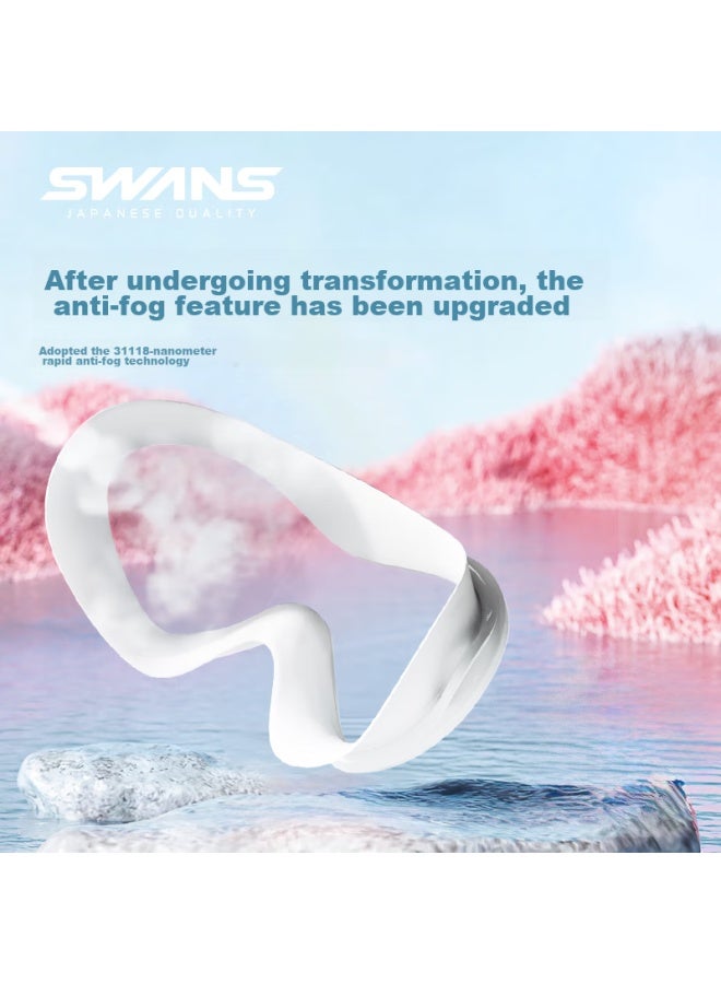 Swans Adult Swimming Goggles, Coated, For Men And Women, High-Definition, Anti-Fog, Waterproof, Large Frame, Professional Diving Swimming Glasses, Equipment, Ice White - Image 3