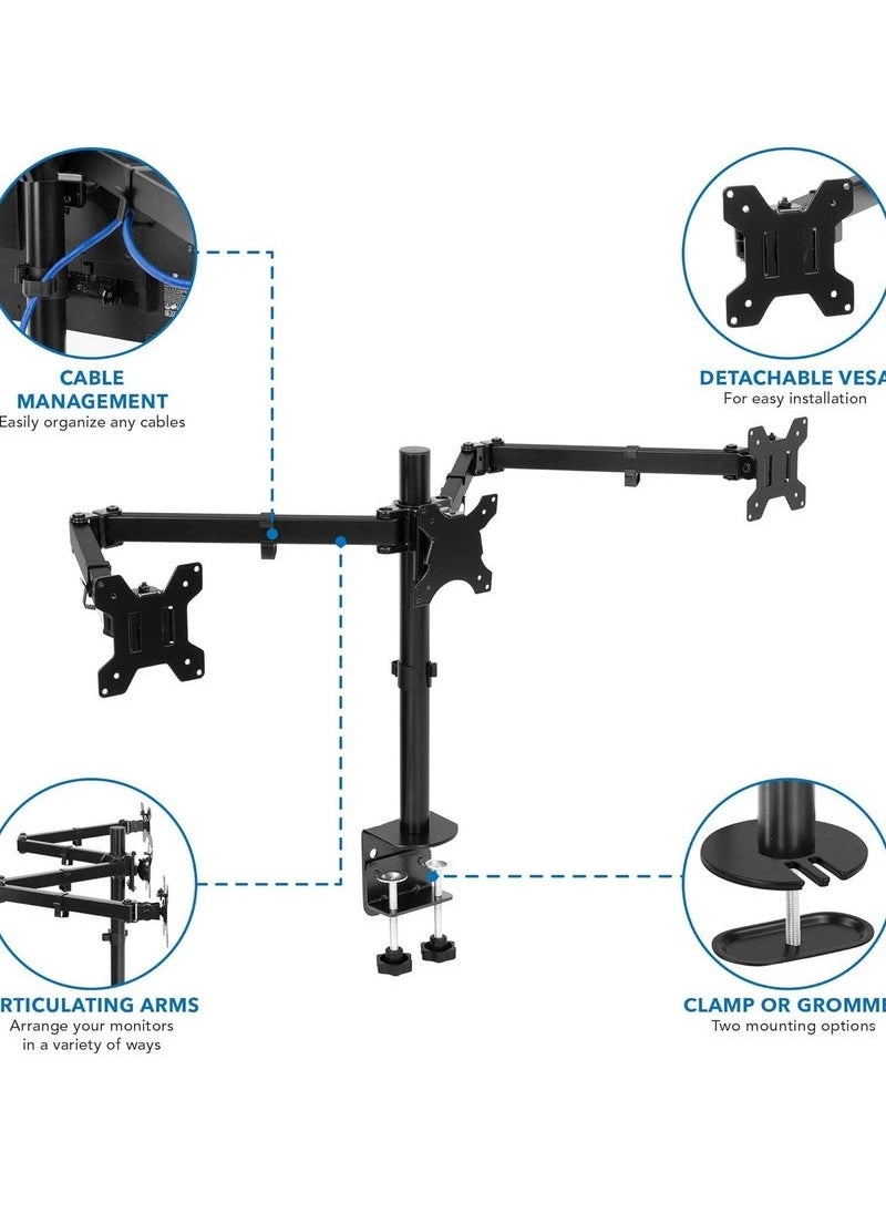 JAJEEK Triple Monitor Desk Mount – 3 Screen Stand with Clamp & Grommet Base, Fits 24-32 Inch Monitors – Adjustable, Ergonomic, Sturdy & Space-Saving Mount for Home Office, Gaming, and Professional Setups – VESA Compatible, Easy Assembly  - Image 3