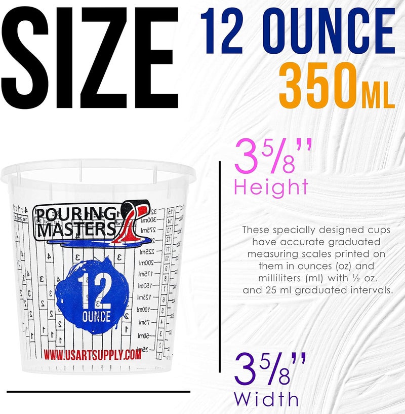 Pouring Masters 12 Ounce (350ml) Graduated Plastic Mixing Cups (Box of 20) - Paint Mixing Cups for Epoxy Resin, Art, Kitchen, Baking - Measurements in OZ and ML, 4 Different Measuring Ratios 1:1 - Image 3