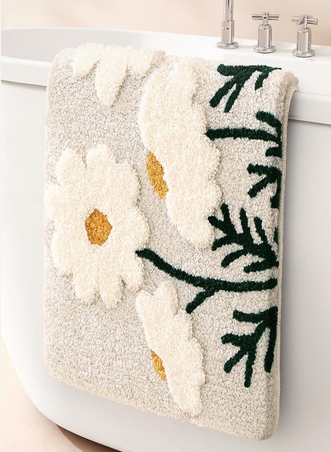 gdmgdr Fluffy Absorbent Flower Bathroom Rug Washable, 32" x 20" Bath Mat for Bathroom Non Slip, Soft Tufted Rug Flower Bath Mat Home Decor, White Flowers - Image 5