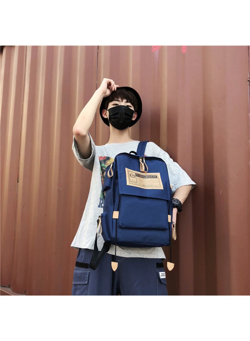 Fashionable Travel Bag Student Backpack Dark Blue - Image 1