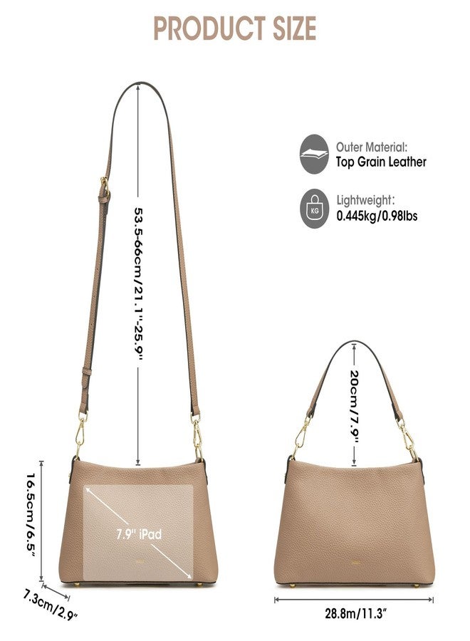 Kattee Genuine Leather Crossbody Bags for Women 2025 Trendy, Top Grain Leather Tote Purses Shoulder Handbags with 2 Removable Straps, Apricot - Image 4