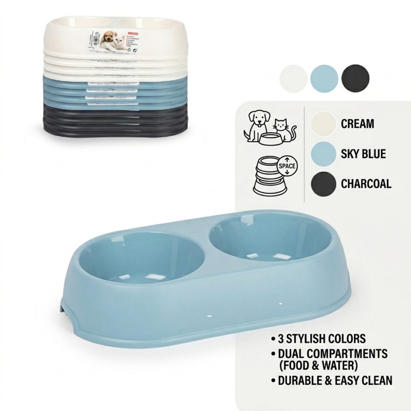 بلاستيك فورت وعاء طعام وماء مزدوج للحيوانات الأليفة من بلاستيك فورتي دانا، وعاء بلاستيكي لإطعام القطط والكلاب الصغيرة، طبق مزدوج لإطعام الحيوانات الأليفة، متين وسهل التنظيف، تصميم مانع للانزلاق، 25 × 14 × 5 سم، ألوان متنوعة - Image 2