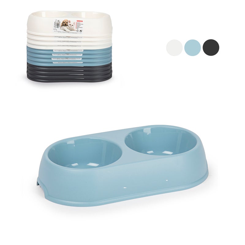 بلاستيك فورت وعاء طعام وماء مزدوج للحيوانات الأليفة من بلاستيك فورتي دانا، وعاء بلاستيكي لإطعام القطط والكلاب الصغيرة، طبق مزدوج لإطعام الحيوانات الأليفة، متين وسهل التنظيف، تصميم مانع للانزلاق، 25 × 14 × 5 سم، ألوان متنوعة - Image 1