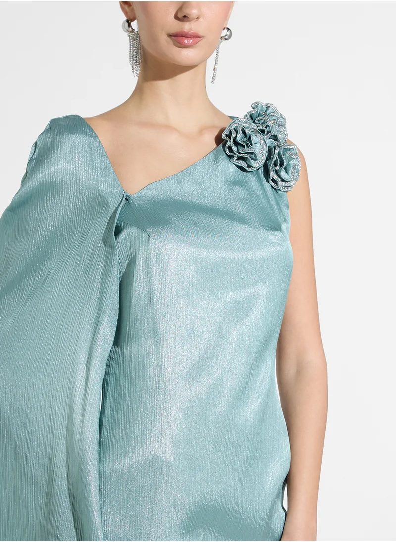 Namshi x One Shoulder Dress With Exaggerated Sleeve Trail