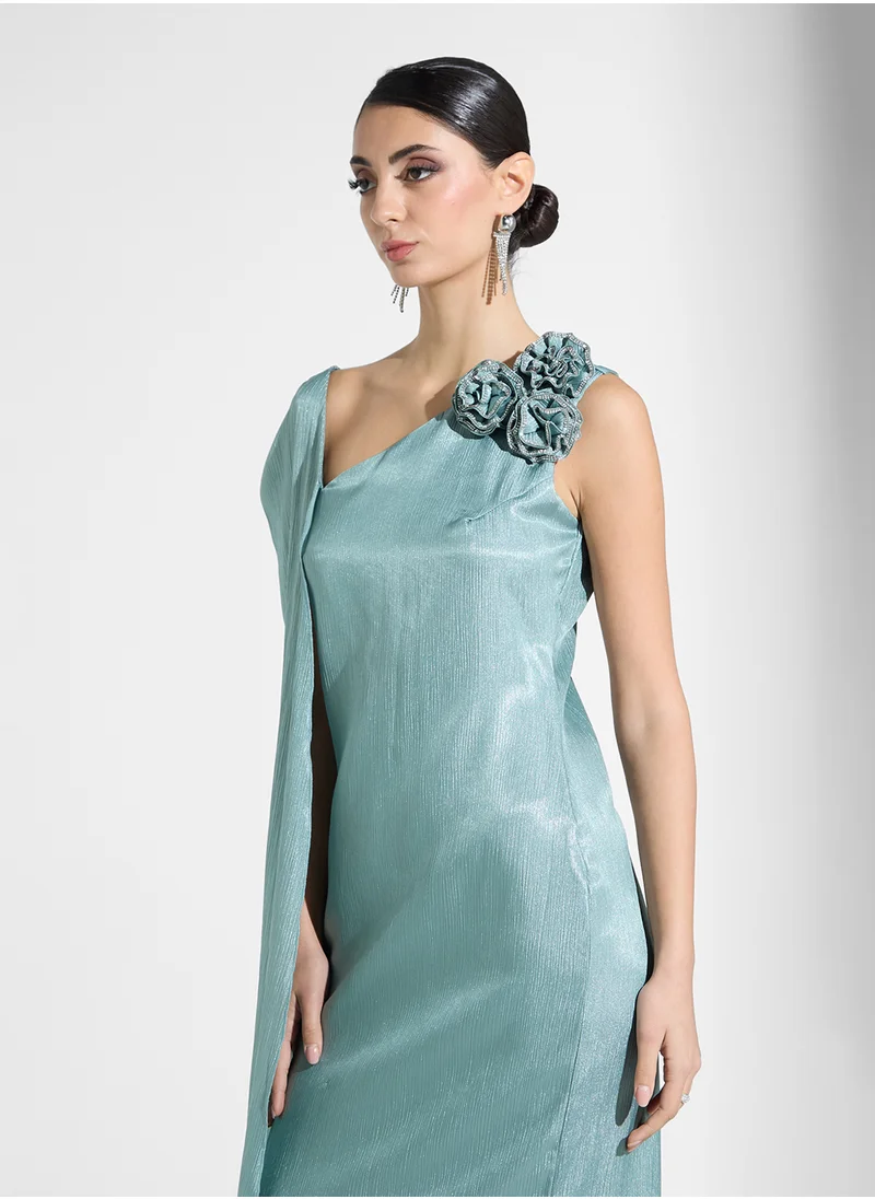 Namshi x One Shoulder Dress With Exaggerated Sleeve Trail