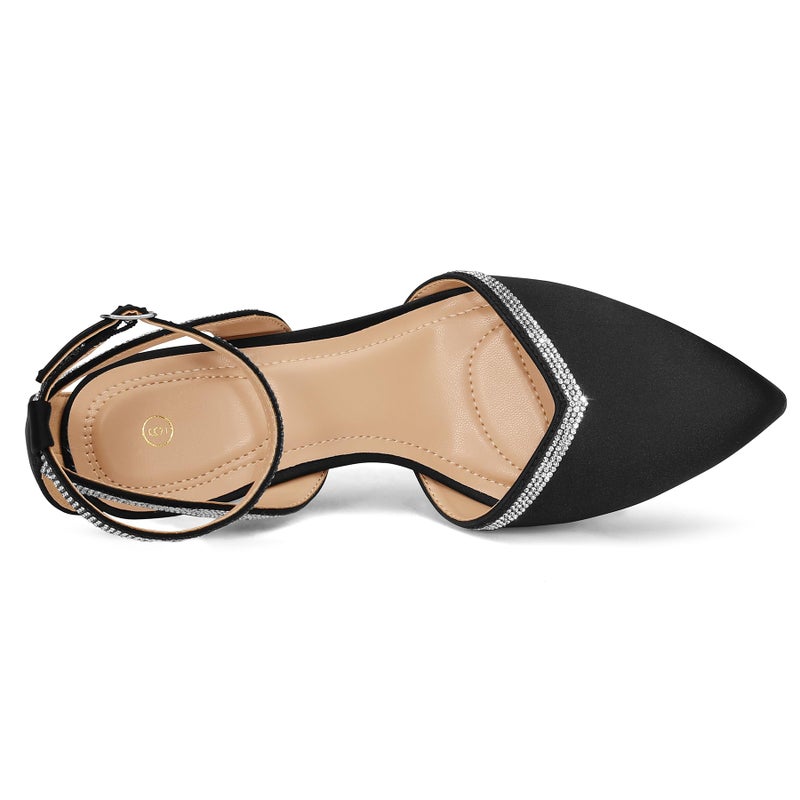mysoft Women's Pumps Shoes Pointed Toe Kitten Low Heels Stiletto Ankle Strap Closed Toe Wedding Party Dress Sandals Black Satin - Image 4