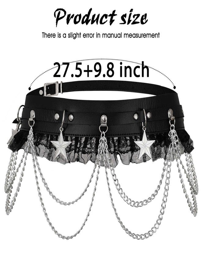 ELABEST Leather Waist Chain Leather Star Lace Chain Belt Black Night Club Belly Belts for Women - Image 3