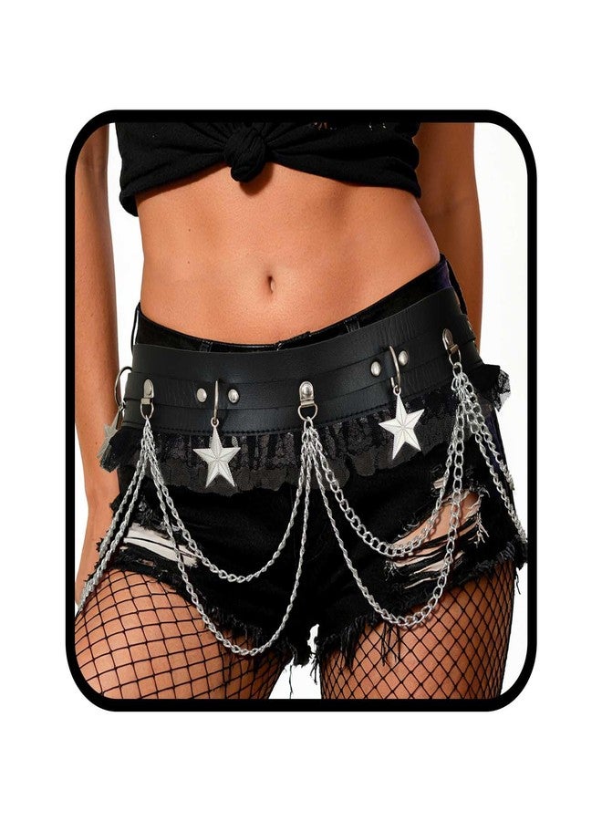 ELABEST Leather Waist Chain Leather Star Lace Chain Belt Black Night Club Belly Belts for Women - Image 1