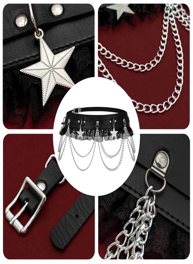 ELABEST Leather Waist Chain Leather Star Lace Chain Belt Black Night Club Belly Belts for Women - Image 5