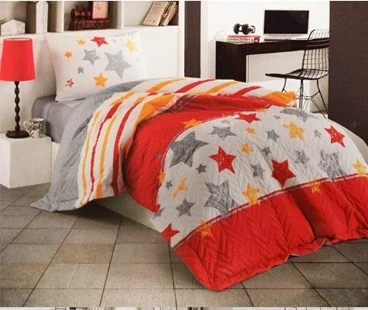 Kristal Crystal Quilted Duvet Cover Set Passion Yellow-Red Single Youth Pattern