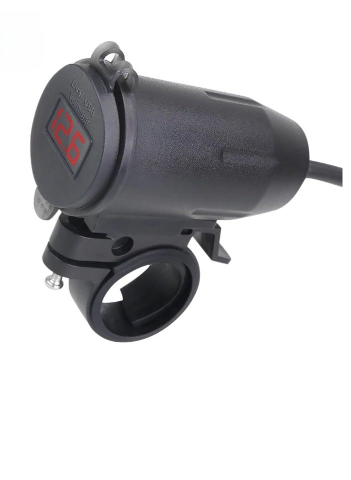 AROAQ Motorcycle USB Charger, Dual USB QC3.0 LED Voltmeter Display USB Charger, Waterproof Fast Power Motorcycle Handlebar Adapter Charger, Durable USB Cell Phone Charger For Motorbike, (Red Display) - Image 2