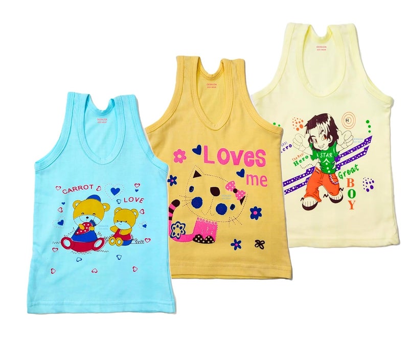 DESNUDA 100% Cotton Unisex Sleeveless Kids Baniyan (Pack of 3) | Vests for Kids | Baby Vests | Sando | Upto 4 Years Boys & Girls | Summer Wear Banyan - Image 1