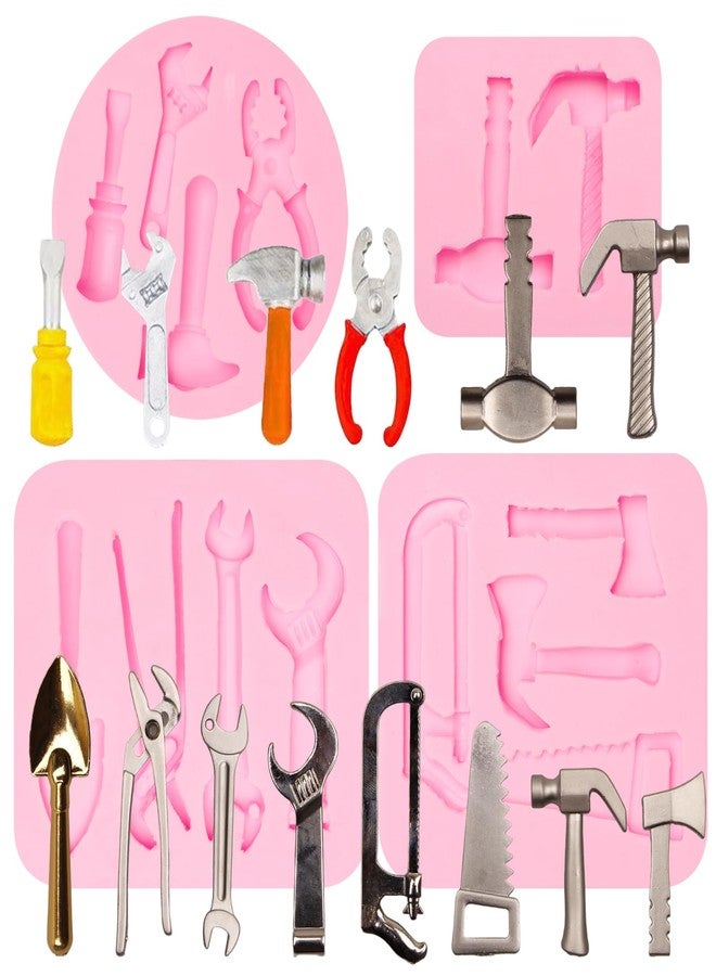 Xcake Lcook Construction Tools Silicone Molds Set, 4 Pack Hardware Tools Fondant Molds with Hammer, Wrench, Pliers, Screwdriver Designs for Cake Decoration Cupcake Topper Candy Chocolate Polymer Clay Gum Paste - Image 1