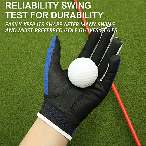 FINGER TEN Golf Gloves Junior Kids Youth Toddler Boys Girls Left Hand Right Hand Dura Feel White Blue Red Yellow Golf Glove Extra Value 2 Pack Age 4-11 Years Old (Small(Age 2-4) Blue, Worn on Left Hand) - Image 3