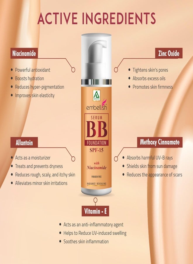 Aplomb Embellish Serum BB Foundation SPF-15 | Natural Coverage for Daily Use | Deep Hydration | Water-Resistant | Sun Protection | Paraben Free (30g) - Image 4
