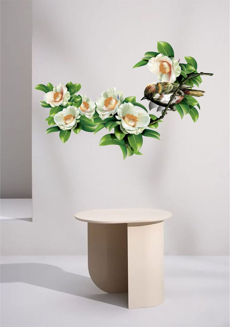 Dreamkraft Beautiful White Flower with Birds Wall Sticker for Home Decor, Drawing Room (Multicolor, PVC Vinyl 79 x 48cm) - Image 3