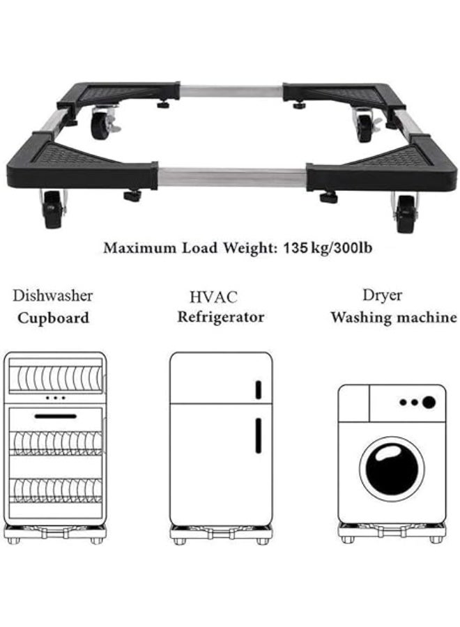 Movable Adjustable Mobile Floor Roller for Freezer Washing Stand Mobile Roller with 4 Locking Wheels - Multifunctional Moving Base for Dryer Washing Machine and Refrigerator - Image 3