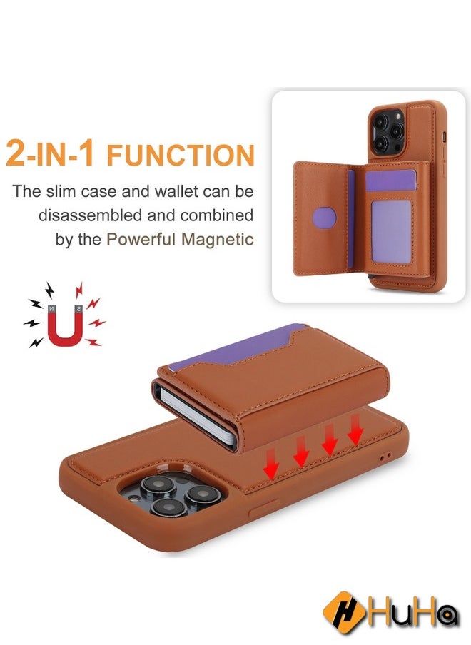 Generic - Case Cover For iPhone 15 Pro Max RFID Anti-theft Detachable Card Bag Leather Phone Case Brown - Image 1