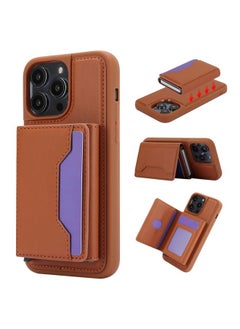 Case Cover For iPhone 15 Pro Max RFID Anti-theft Detachable Card Bag Leather Phone Case Brown
