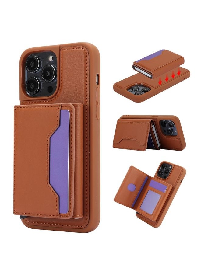 Generic - Case Cover For iPhone 15 Pro Max RFID Anti-theft Detachable Card Bag Leather Phone Case Brown - Image 1