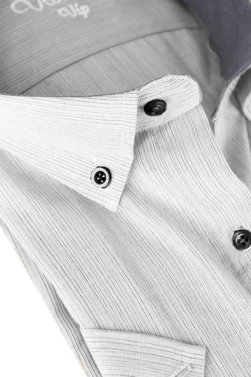 Varetta Men's Gray Plus Size Plain Short Sleeve Summer Cotton Shirt