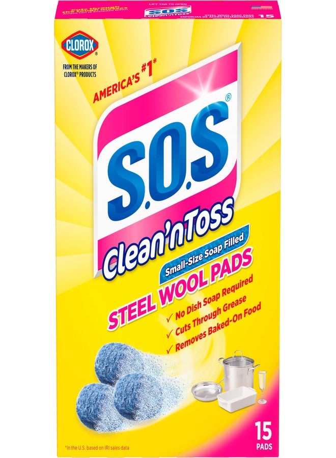 S.O.S Clean n Toss Steel Wool Soap Pads, 15 Count (Pack of 6) - Image 1