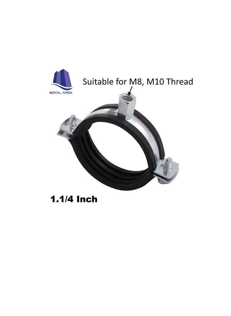 Heavy Duty Adjustable Two-screw Pipe Galvanized Iron (GI) Clamp with Rubber Lined or Unlined for Wall Ceiling Mount Pipe Supports, Split Ring Hanger (1.1/4 Inch, Pack of 10)  - Image 3