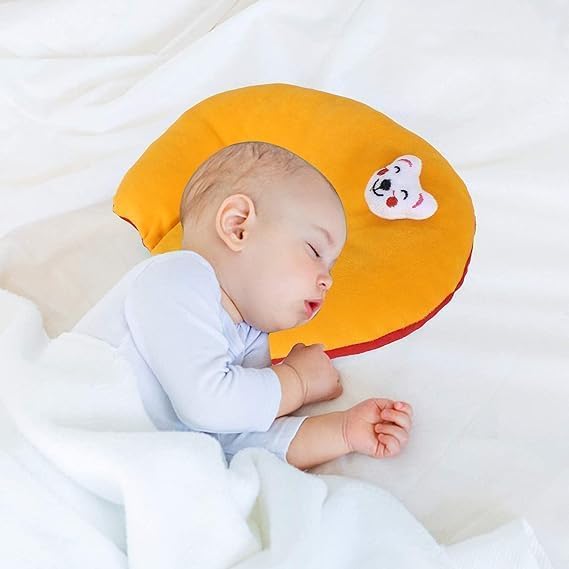 S-SQUARE وسادة S-SQUARE للبذور للمواليد الجدد مثالية لتشكيل الرأس المستدير وسادة بذور بغطاء قطن فوم على شكل U لتشكيل رأس الطفل من 0 إلى 18 شهرًا (أصفر) - Image 3