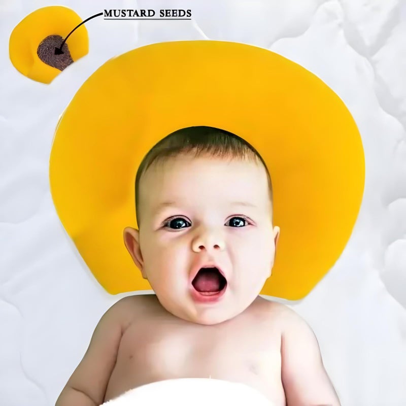 S-SQUARE وسادة S-SQUARE للبذور للمواليد الجدد مثالية لتشكيل الرأس المستدير وسادة بذور بغطاء قطن فوم على شكل U لتشكيل رأس الطفل من 0 إلى 18 شهرًا (أصفر) - Image 2