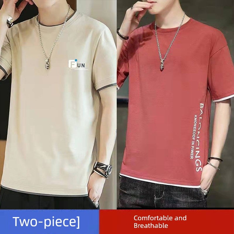 Ice silk men's short-sleeved t-shirt ins trendy versatile T-shirt handsome short-sleeved simple summer men's top clothing summer - Image 2