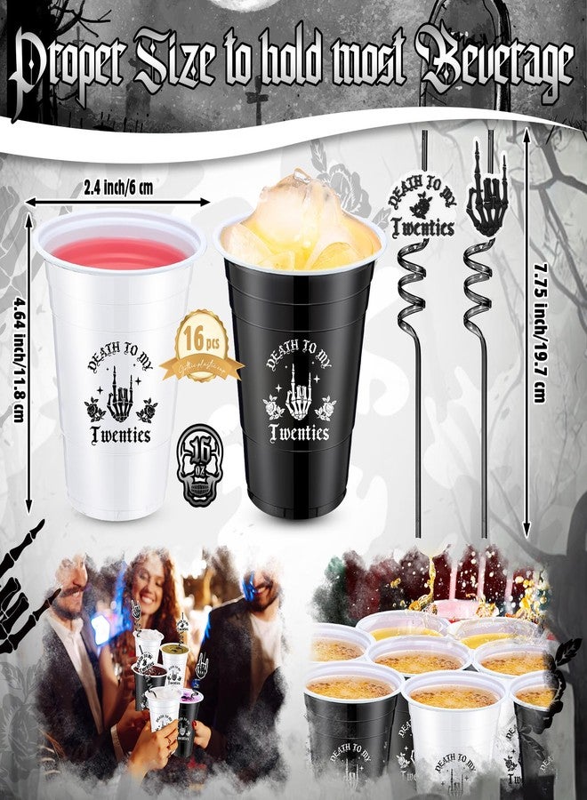 Jingmore 32 Pack Death to My 20s Decorations 16 Pcs Rip 20s Birthday Cups 16 oz Disposable Plastic Black White Cups and 16 Pcs Gothic Straws 30th Birthday Decoration for Halloween Party Supplies - Image 4