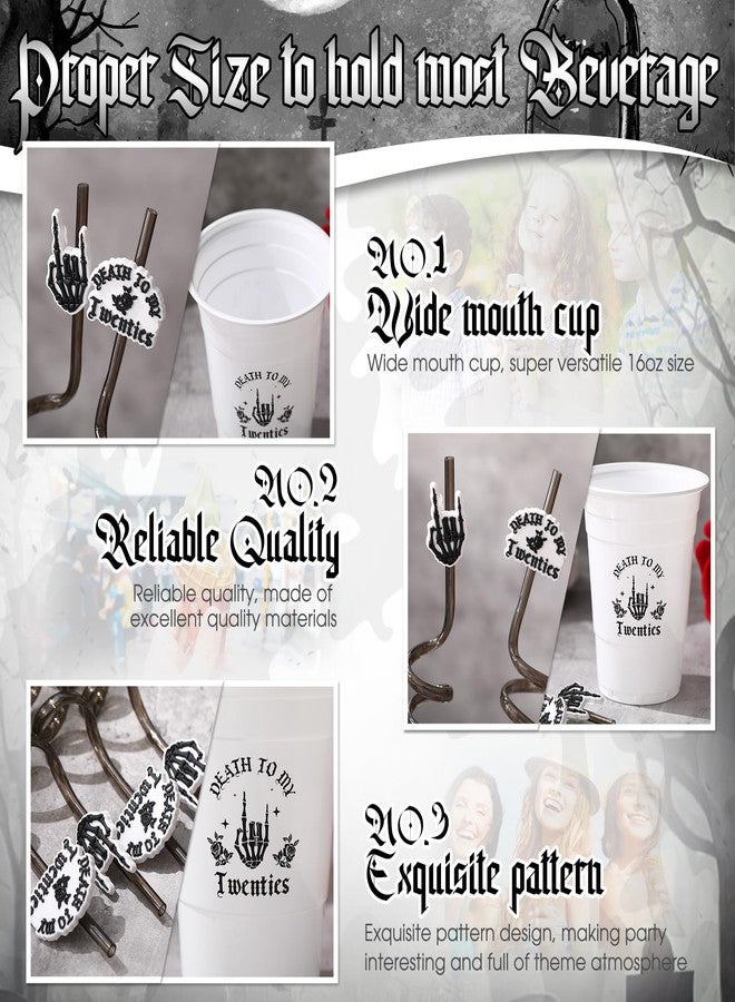 Jingmore 32 Pack Death to My 20s Decorations 16 Pcs Rip 20s Birthday Cups 16 oz Disposable Plastic Black White Cups and 16 Pcs Gothic Straws 30th Birthday Decoration for Halloween Party Supplies - Image 5