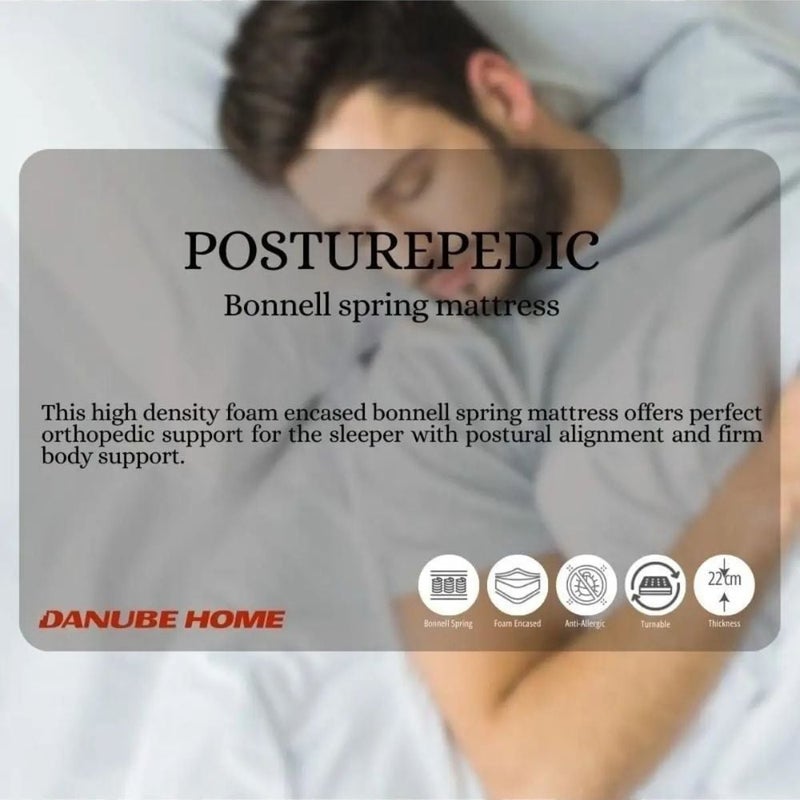 DANUBE HOME Posture Medicalpedic Bonnell Spring Mattress | Medium Firm Feel | Single Bed Mattress | Spine Balance For Pressure Relief|W 90 x L 200 cm|Thickness 22 cm - Grey - Image 5