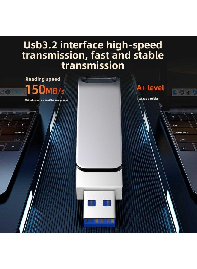 Metal Rotating USB Flash Drive Printed Logo Type-c Mobile Phone USB Computer High Speed 16GB Large Capacity Gift Wholesale - Color: Black USB3.0 - Capacity: 16GB - Image 4