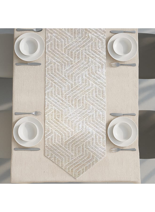 Intex Curtains House Nadia's design velvet linen rectangle Table Runner - heavy duty velvet fabric - suitable for reciption , living rooms and special ocassions - unique geometrical design  "V" shape end - set of one piece  - Image 2