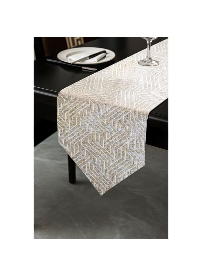 Intex Curtains House Nadia's design velvet linen rectangle Table Runner - heavy duty velvet fabric - suitable for reciption , living rooms and special ocassions - unique geometrical design  "V" shape end - set of one piece  - Image 1